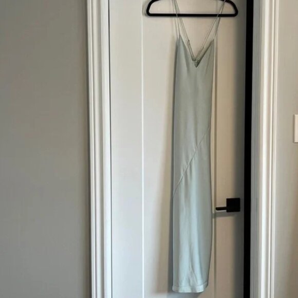 Aritzia Dresses & Skirts - NEW Aritzia Babaton Bellamy Slip Dress Blue Spaghetti Strap Slit Midi Size XXS